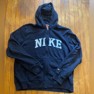 Nike Spellout Logo Hoodie Mens XL Full Zip Athletic Dept Navy Blue Vintage 1990s